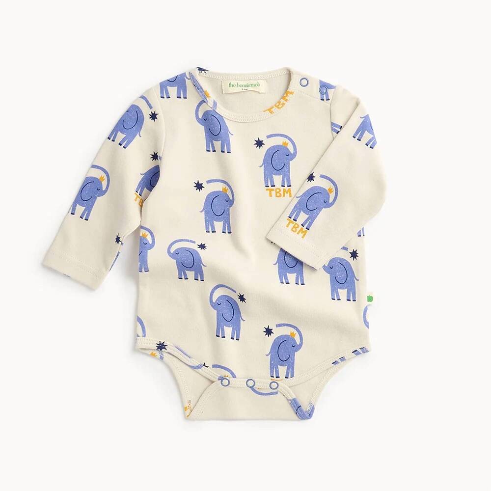 NEW THE BONNIE MOB girls doodle organic cotton bodysuit in elephant